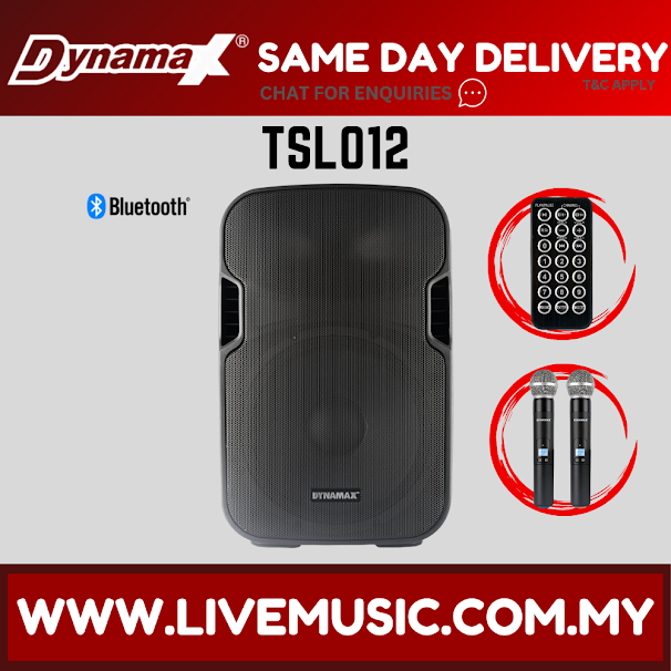 Portable 12-inch Bluetooth PA speaker with two handheld UHF microphones, black speaker cabinet