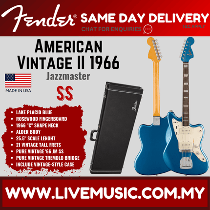 Fender American Vintage II 66 Jazzmaster Electric Guitar, RW FB, Lake Placid Blue