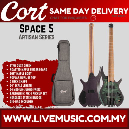 Cort Artisan Space 5 SDB 5-String Bass Guitar - Star Dust Green ( Space5 SDG / Space5SDG )