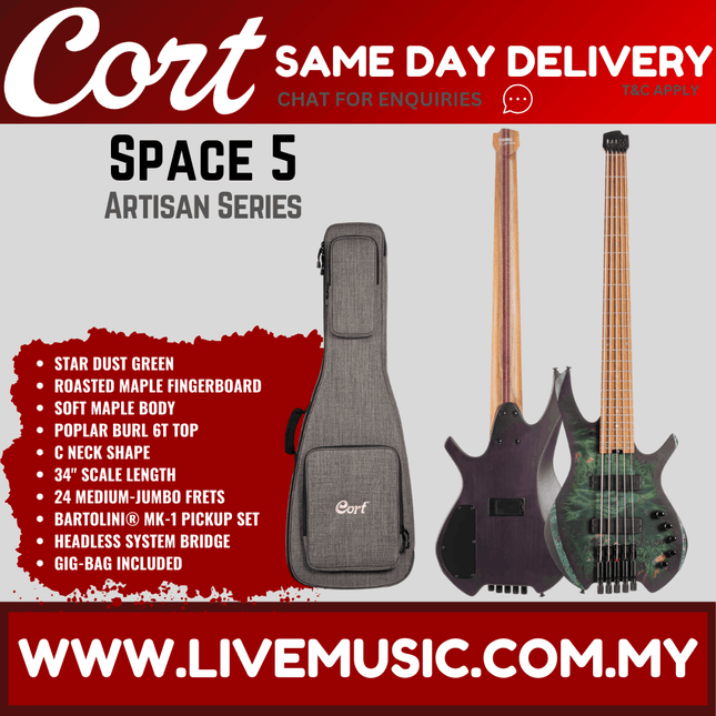 Cort Artisan Space 5 SDB 5-String Bass Guitar - Star Dust Green ( Space5 SDG / Space5SDG )