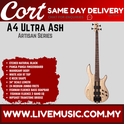 Cort A4 Ultra Ash 4-String Bass Guitar with Guitar Hardcase - Etched Natural Black