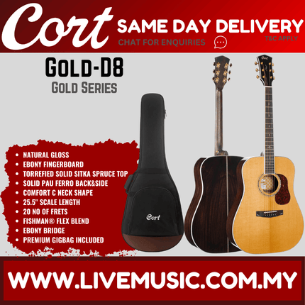 Cort Gold-D8 - Acoustic Guitar with Gig Bag - Natural Glossy (Gold D8/GoldD8)