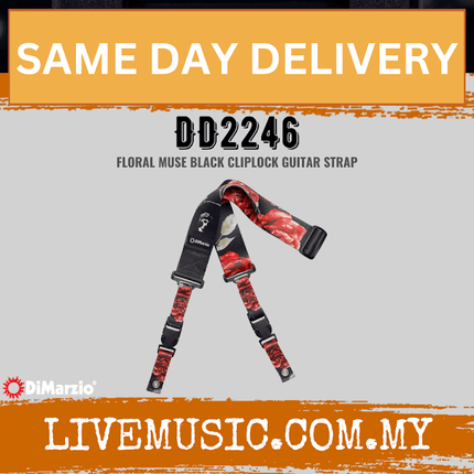 DiMarzio DD2246 Polyphia Cliplock, Rose On Black Guitar Strap