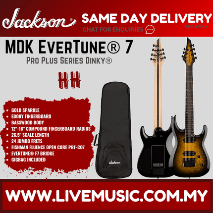 Jackson Pro Plus Series Dinky MDK EverTune 7-String Electric Guitar, Gold Sparkle