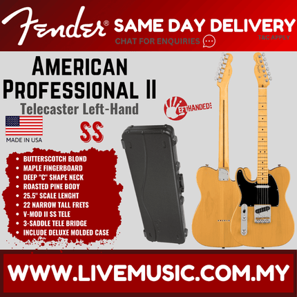 Fender American Professional II Left-Handed Telecaster Electric Guitar, Maple Fretboard - Butterscotch Blonde
