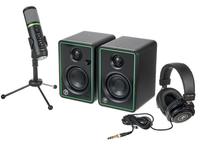 Mackie Creator Bundle With EM-USB Microphone, CR3-X Monitors, MC-100 Headphone And Mic Stand (EM USB / CR3X / MC100)