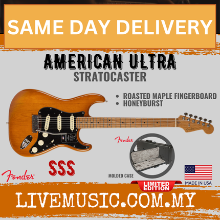 Fender American Ultra Stratocaster Electric Guitar, Roasted Maple FB, Honeyburst