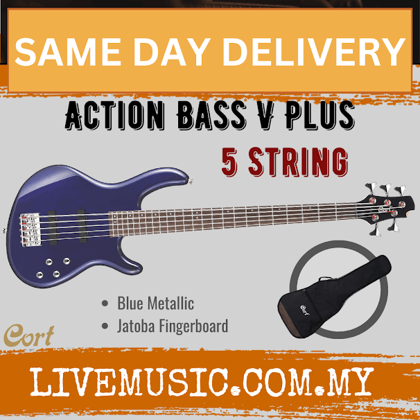 Cort Action Bass V Plus 5-Strings Bass Guitar Jatoba Fretboard with Bag - Blue Metallic (Action/V Plus)