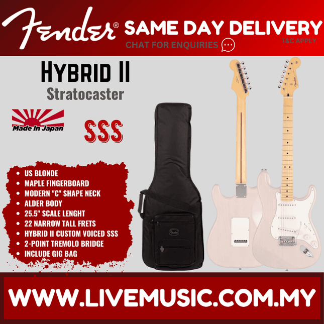 Fender Japan Hybrid II Stratocaster Electric Guitar, Maple Fretboard with Gig Bag - US Blonde