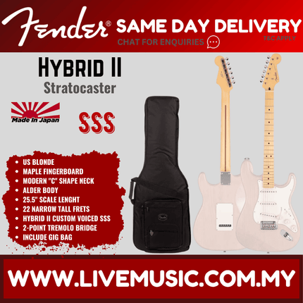 Fender Japan Hybrid II Stratocaster Electric Guitar, Maple Fretboard with Gig Bag - US Blonde