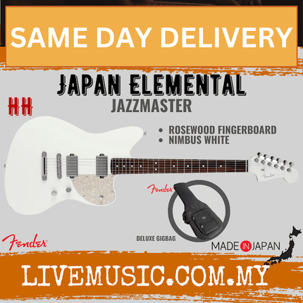 Fender Japan Elemental Jazzmaster HH Electric Guitar, RW FB, Nimbus White