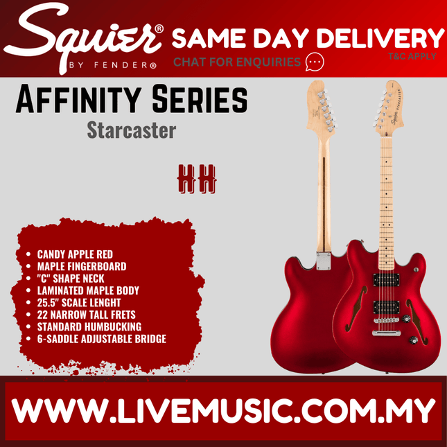 Squier Affinity Series Starcaster Electric Guitar, Maple Fretboard - Candy Apple Red