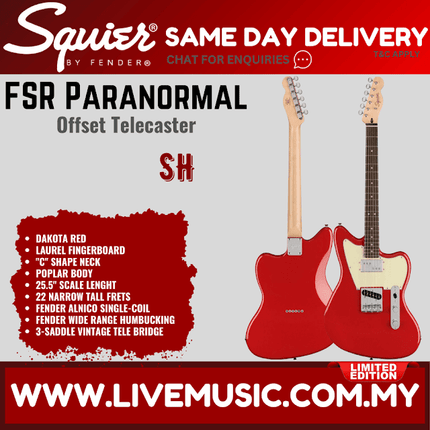 Squier FSR Paranormal Offset Telecaster Electric Guitar, Laurel FB, Dakota Red