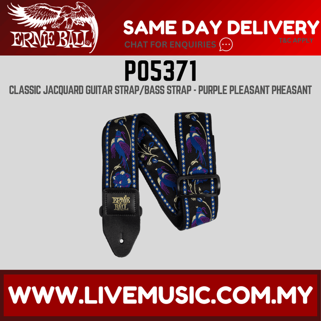 Ernie Ball P05371 Classic Jacquard Guitar/Bass Strap, Purple Pleasant Pheasant