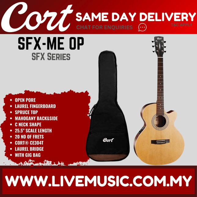 Cort SFX-ME - Acoustic-Electric Guitar Merbau Fretboard with Gig Bag - Natural Open Pore (SFX ME/SFXME)